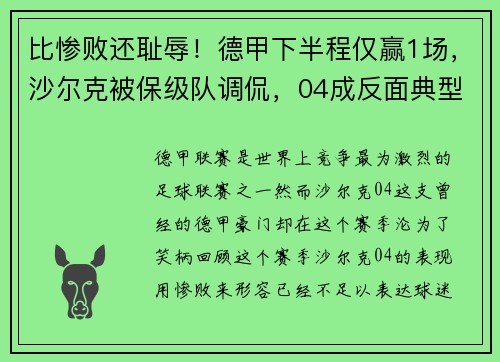 比惨败还耻辱！德甲下半程仅赢1场，沙尔克被保级队调侃，04成反面典型